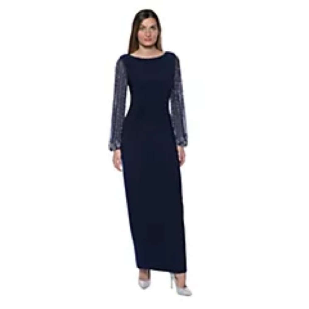MARINA Navy Dress with Sequin Accents